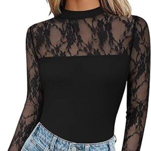 Y2K Sheer Lace Long Sleeve Mesh Top – Black